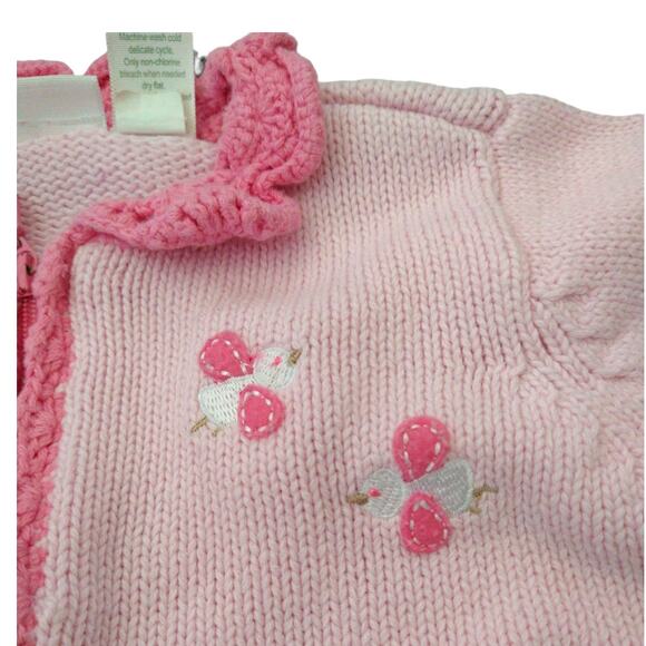 Baby Girls Pink Embroidered Sweater with Crocheted Accents size 6-9mo - Picture 3 of 5